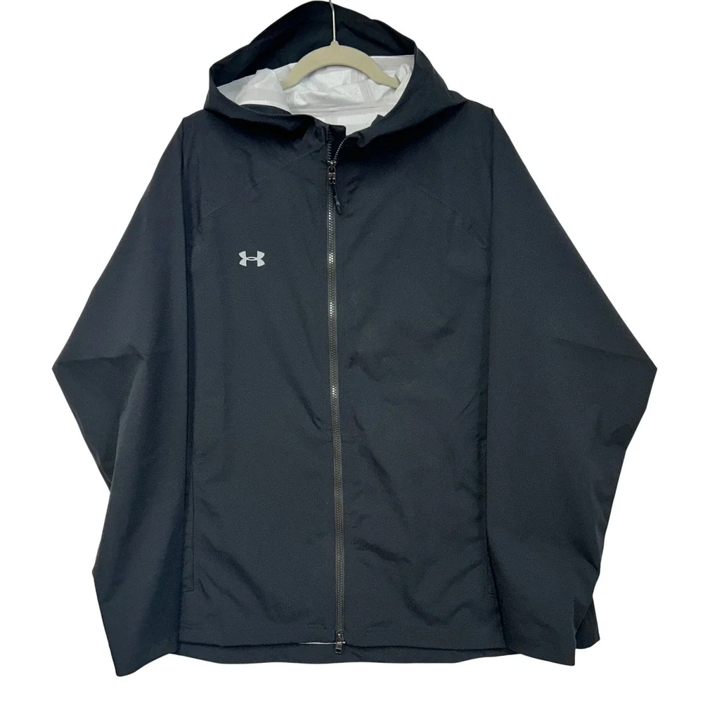 Under Armour Mens Storm Rain Jacket Black Hooded Full Zip 1305777 XXL 2XL